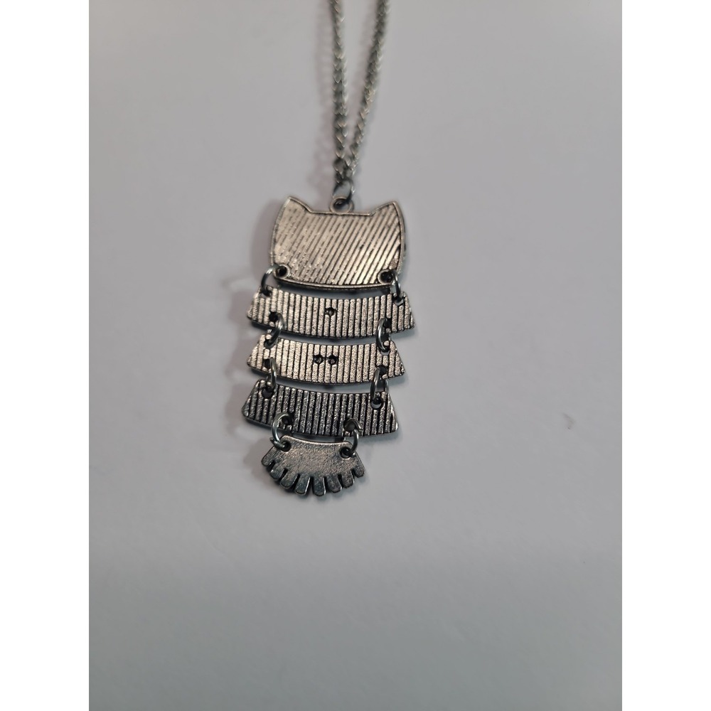 Silver Tone Articulated Owl Pendant Necklace Black Eyes Boho Statement Jewelry - Picture 8 of 9